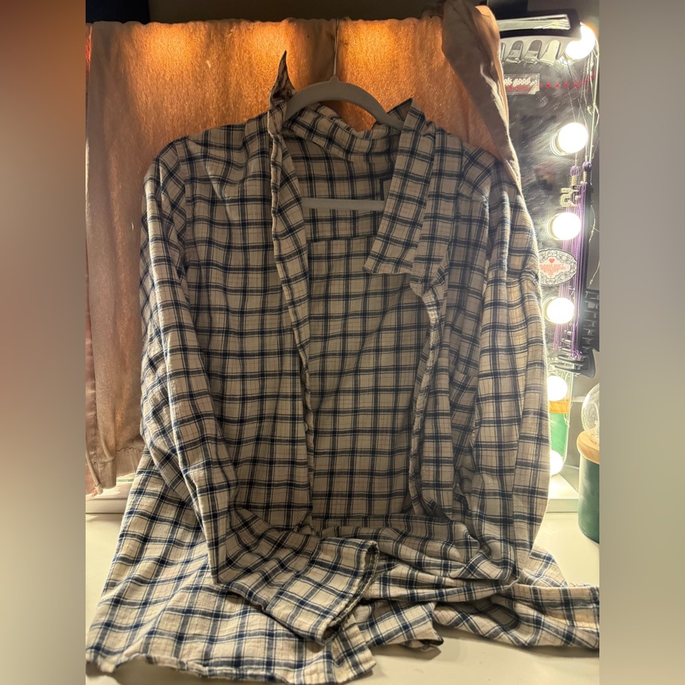 American Eagle Outfitters Blue and White Plaid Shirt